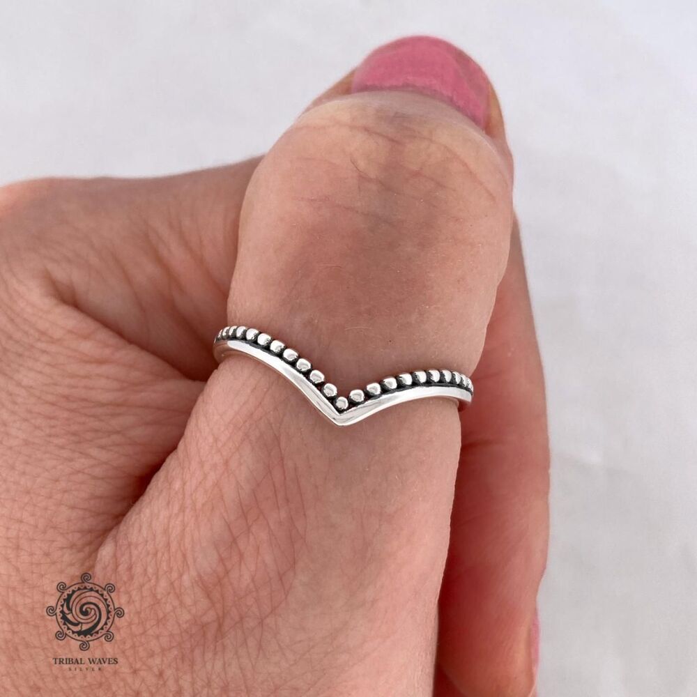 925 Sterling Silver Beaded Chevron Sizes 3 - 7
